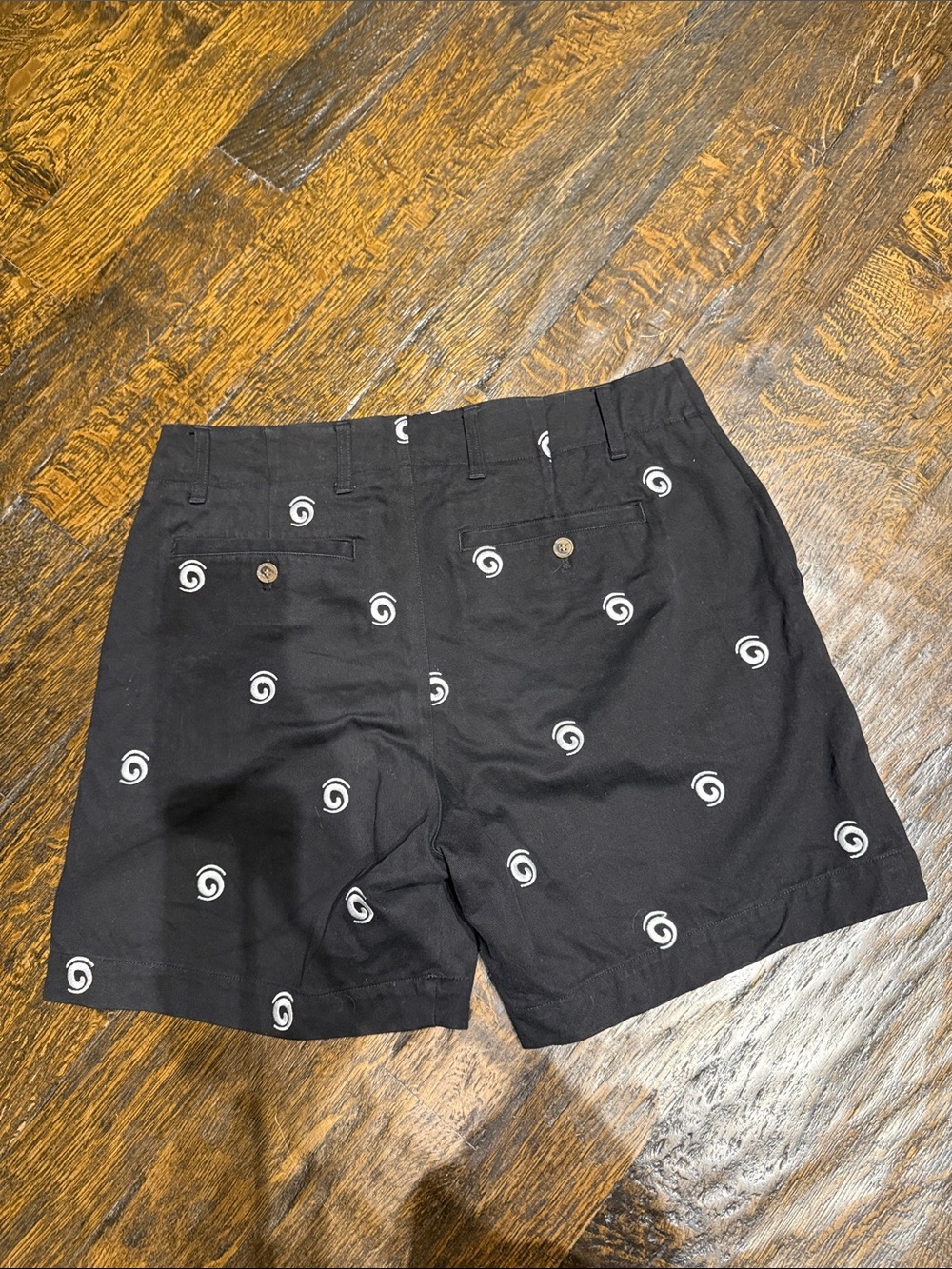 Men's Black Flat Front Shorts with White Spiral Print - Picture 4 of 8